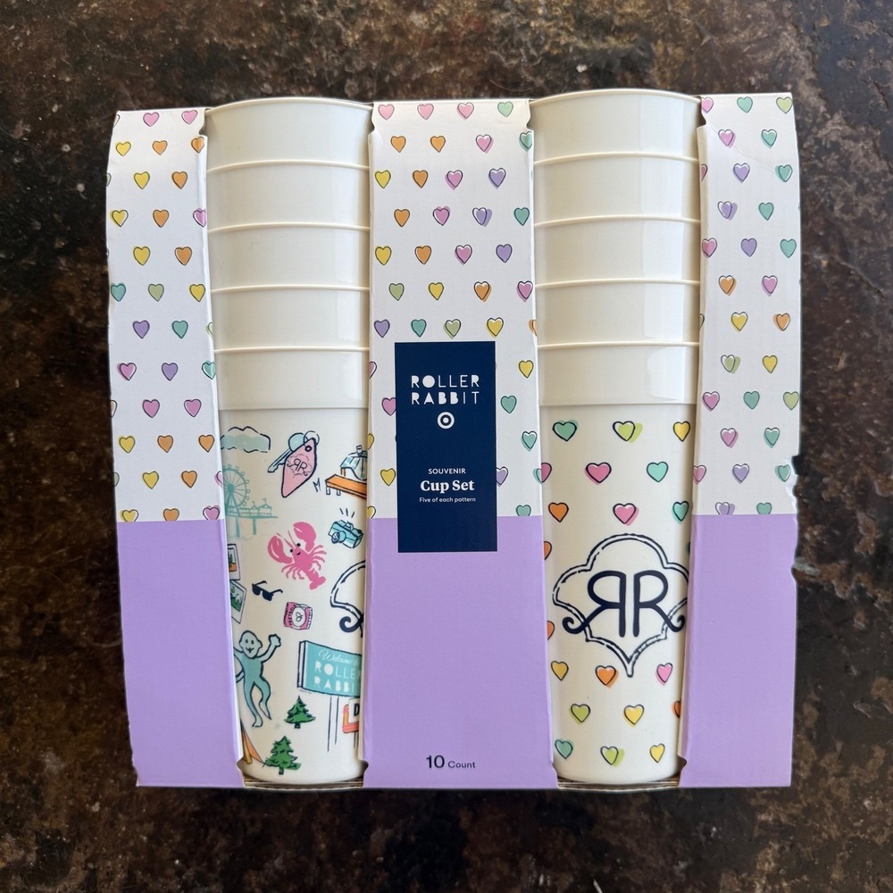 Roller Rabbit x Target Souvenir Cup Set 10ct 24oz Hearts Roadtrip Travel NWT